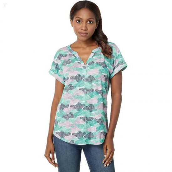 L.L.Bean Streamside Tee Split-Neck Short Sleeve Print Lilac Camo ID-7Uwl0awA