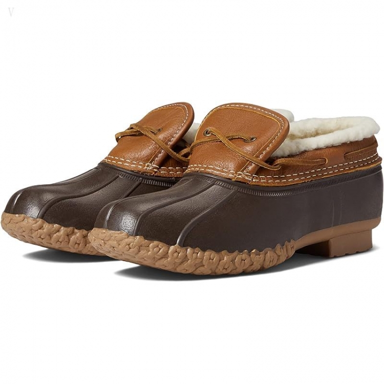 L.L.Bean Rubber Moc Sherpa Lined Primaloft Barley/Bean Boot Brown/Toasted Coconut ID-19lngn1J - Click Image to Close