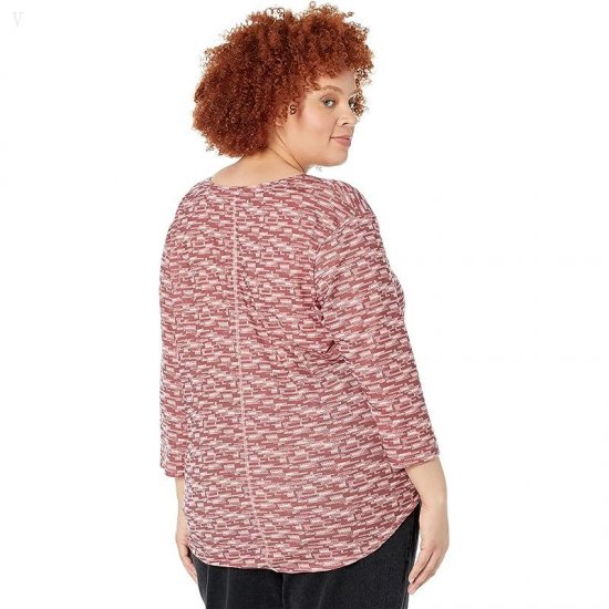 L.L.Bean Plus Size Streamside Tee Split-Neck 3/4 Sleeve Print Blush Geo Stripe ID-9FamDKpd