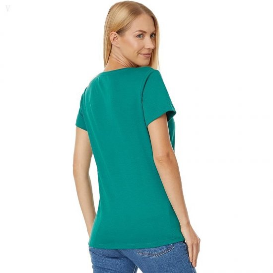 L.L.Bean Pima Tops Shaped V-Neck Short Sleeve Tee Warm Teal ID-aQzTxbpr