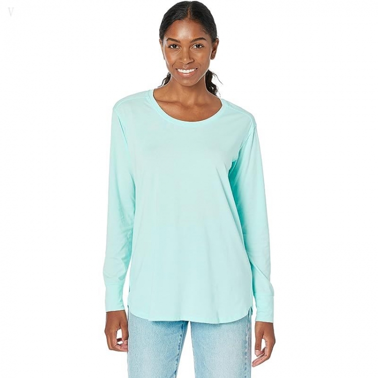 L.L.Bean Petite Beyond Soft Long Sleeve Tee Nautical Aqua ID-p4plYeHy - Click Image to Close