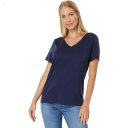 L.L.Bean Petite Pima Tops Shaped V-Neck Short Sleeve Tee Raven Blue ID-56MkfCBK