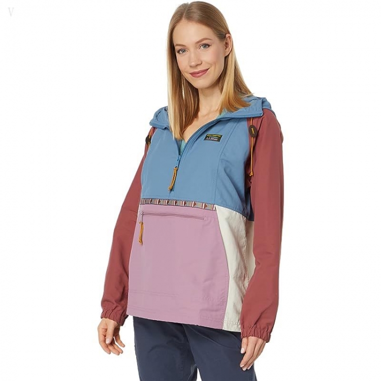 L.L.Bean Petite Mountain Classic Anorak Multicolor Bayside Blue/Iris Mauve ID-GJJissB5 - Click Image to Close