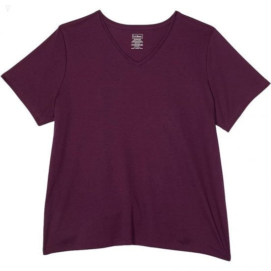 L.L.Bean Plus Size Pima Tops Shaped V-Neck Short Sleeve Tee Royal Plum ID-GDtgzND6