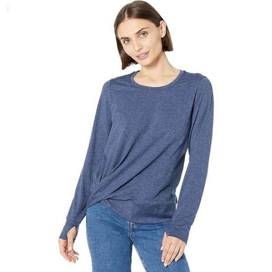 L.L.Bean Petite VentureSoft Twist Front Top Long Sleeve Carbon Navy Marl ID-hchGYsMU