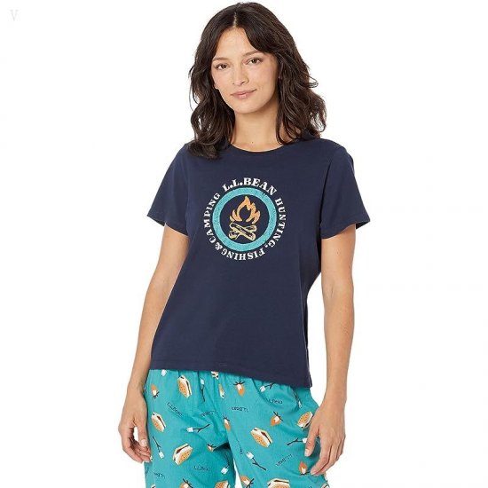 L.L.Bean Petite Springtime Sleep PJ Set Blue/Green S\'mores ID-sKUrn8zh