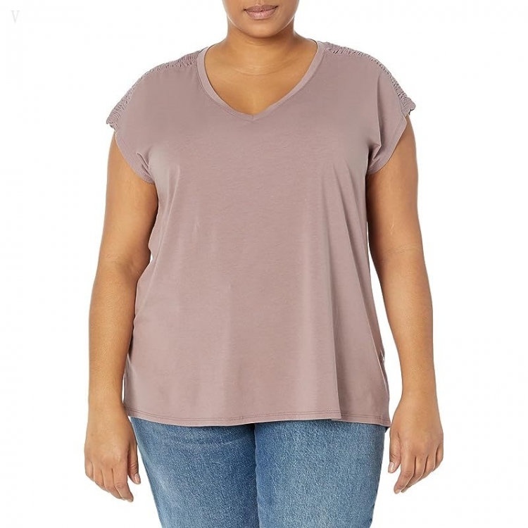 L.L.Bean Plus Size Beyond Soft Short Sleeve V-Neck Tee Smoky Mauve ID-tYr4D5Z0 - Click Image to Close