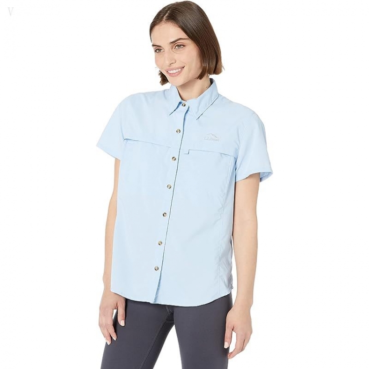 L.L.Bean Petite Tropicwear Shirt Short Sleeve Lapis Quartz ID-zZllCipN - Click Image to Close