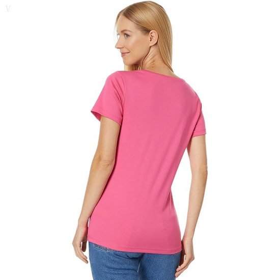 L.L.Bean Pima Tops Shaped V-Neck Short Sleeve Tee Azalea ID-uQ02pdIf