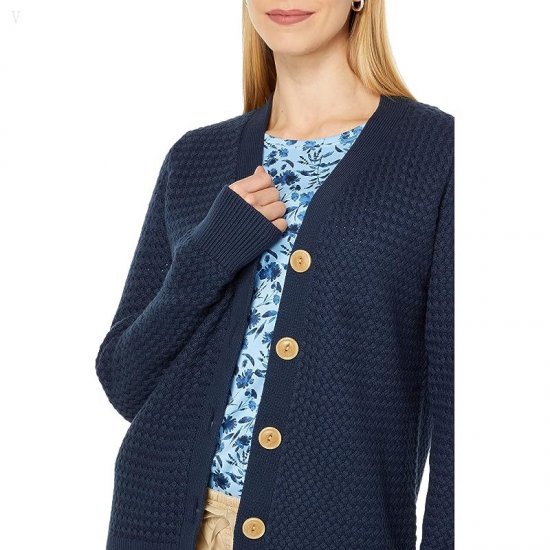 L.L.Bean Basket Weave Button Front Cardigan Sweater Classic Navy ID-0bdl2OBh