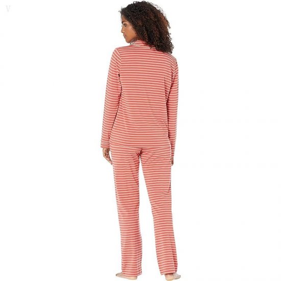 L.L.Bean Super Soft Shrink-Free Button Front Pajama Set Stripe Deep Coral ID-u9k1fbKb