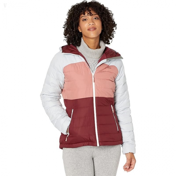 L.L.Bean Bean's Down Hooded Jacket Color-Block Burgundy/Pale Sky Blue ID-1Eg6rLzP - Click Image to Close