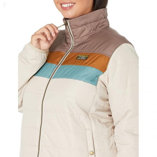 L.L.Bean Plus Size Mountain Classic Puffer Jacket Color-Block Taupe Brown/Gray Birch ID-fiH504gf