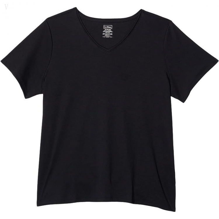 L.L.Bean Plus Size Pima Tops Shaped V-Neck Short Sleeve Tee Black ID-9SyUfKJN - Click Image to Close