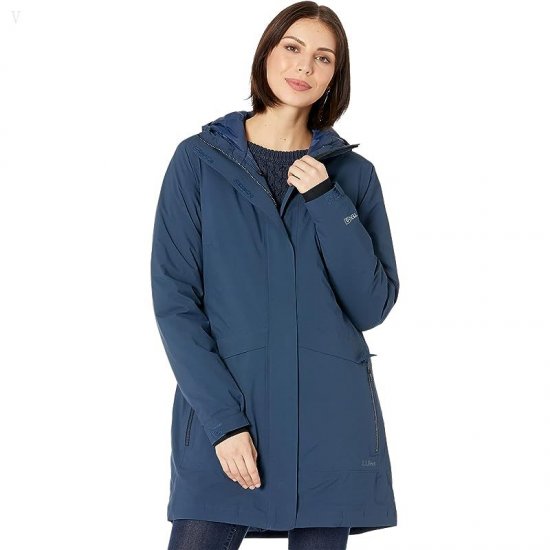 L.L.Bean Waterproof Primaloft Packaway 3/4 Coat Nautical Navy ID-jfFZb7Qg