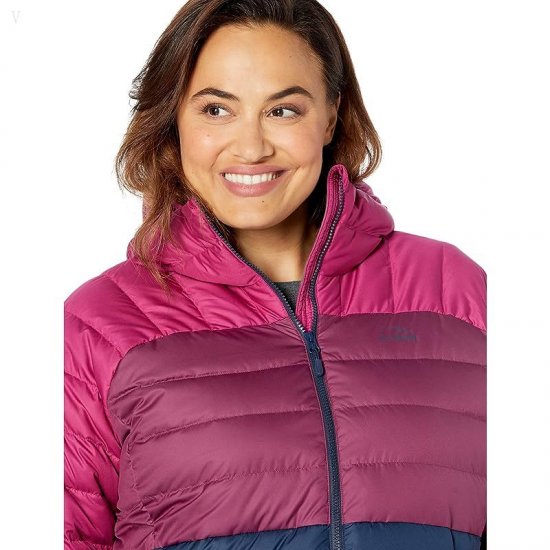 L.L.Bean Plus Size Down Hooded Jacket Color-Block Nautical Navy/Sugarplum ID-M2CM7073