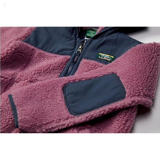 L.L.Bean Sherpa Fleece Hooded Jacket (Little Kids) Mauve Berry/Carbon Navy ID-dO9eiswT