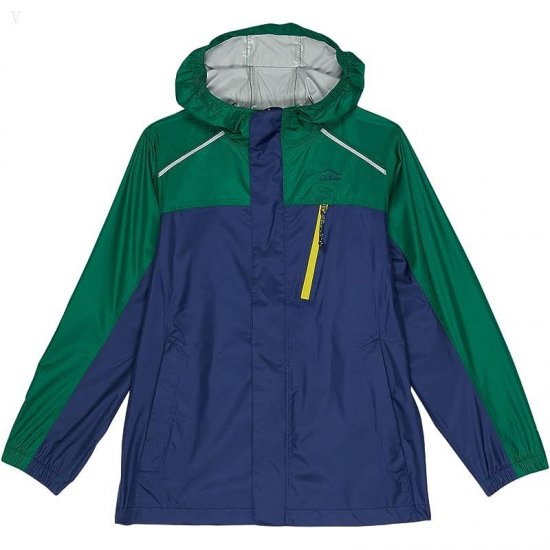 L.L.Bean Trail Model Rain Jacket Color-Block (Big Kids) Night/Emerald Spruce ID-ffcY1bqc