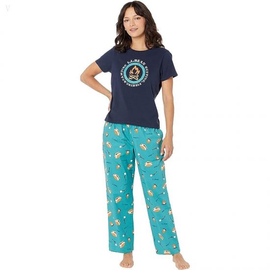 L.L.Bean Petite Springtime Sleep PJ Set Blue/Green S'mores ID-sKUrn8zh