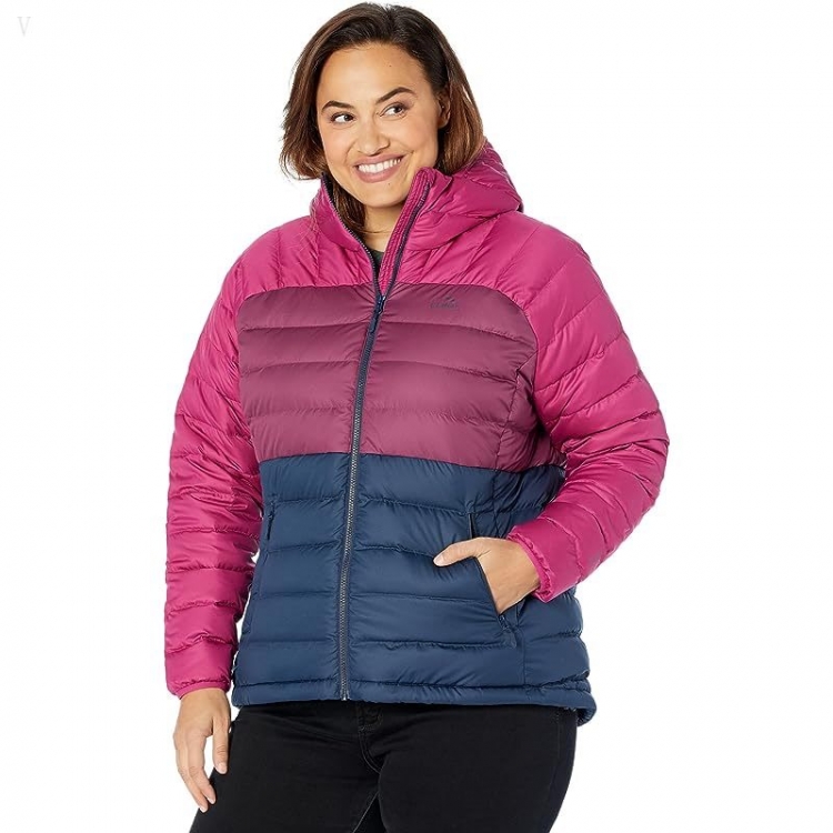 L.L.Bean Plus Size Down Hooded Jacket Color-Block Nautical Navy/Sugarplum ID-M2CM7073 - Click Image to Close