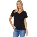 L.L.Bean Petite Pima Tops Shaped V-Neck Short Sleeve Tee Black ID-IwaW54J0