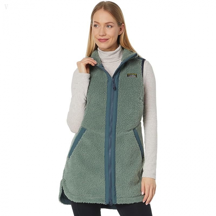 L.L.Bean Bean's Sherpa Fleece Long Vest Sea Green ID-1QW0lhvm - Click Image to Close