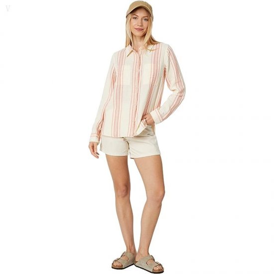 L.L.Bean Cloud Gauze Shirt Long Sleeve Sunlit Coral Stripe ID-a5IrdQaM