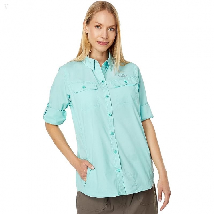 L.L.Bean No Fly Zone Shirt Long Sleeve Fair Aqua ID-nLI49ibd - Click Image to Close