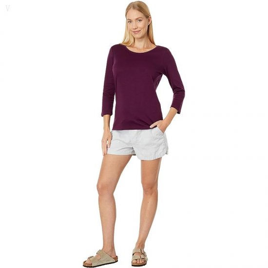 L.L.Bean Pima Cotton Shaped Jewelneck Tee 3/4 Sleeve Royal Plum ID-jJMmlkhZ