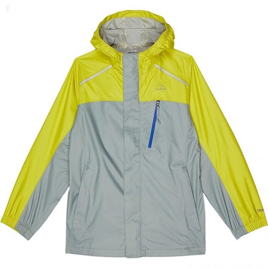 L.L.Bean Trail Model Rain Jacket Color-Block (Big Kids) Gray Pebble/Yellow Sun ID-5ImUlghE