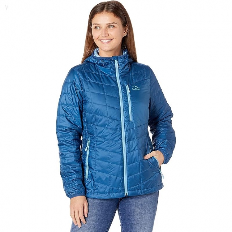 L.L.Bean Petite Primaloft Packaway Hooded Jacket Dark Marine Blue ID-28296dh6 - Click Image to Close