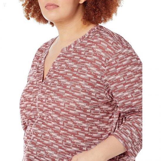 L.L.Bean Plus Size Streamside Tee Split-Neck 3/4 Sleeve Print Blush Geo Stripe ID-9FamDKpd