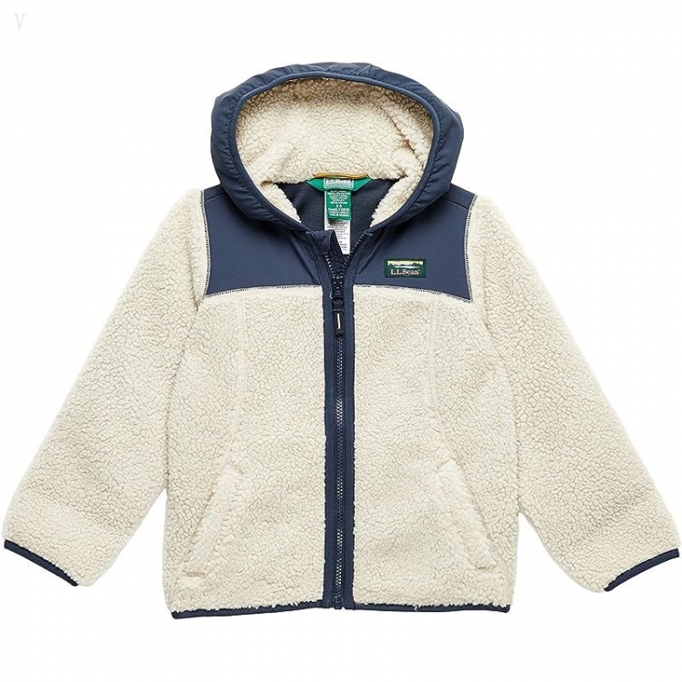 L.L.Bean Sherpa Fleece Hooded Jacket (Little Kids) Soapstone/Carbon Navy ID-wx5wTsfk - Click Image to Close