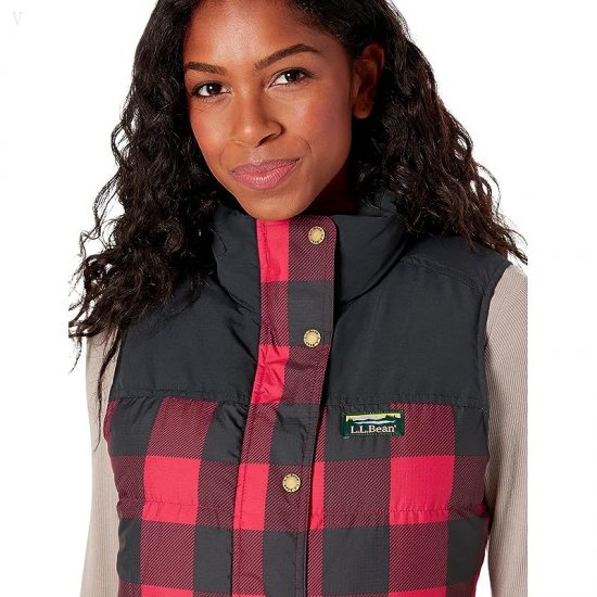 L.L.Bean Petite Mountain Classic Down Vest Print Rich Red Buffalo Plaid ID-oyshVnRL