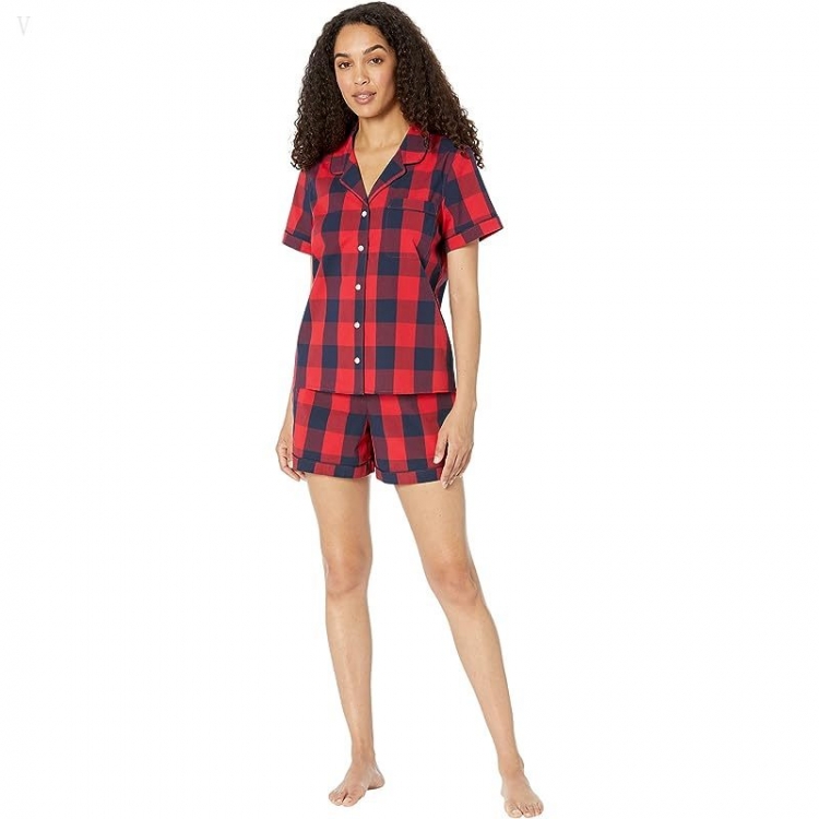 L.L.Bean Springtime Sleep Pajama Shorts Set Bright Red Plaid ID-5dBkSdrH - Click Image to Close