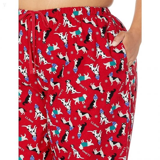 L.L.Bean Plus Size Bean\'s Flannel Pants Print Nautical Red Winter Dogs ID-GU4HMWPP