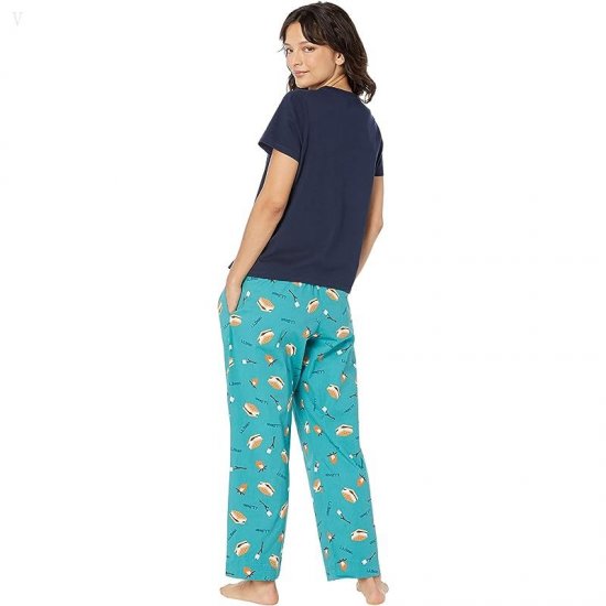 L.L.Bean Petite Springtime Sleep PJ Set Blue/Green S\'mores ID-sKUrn8zh