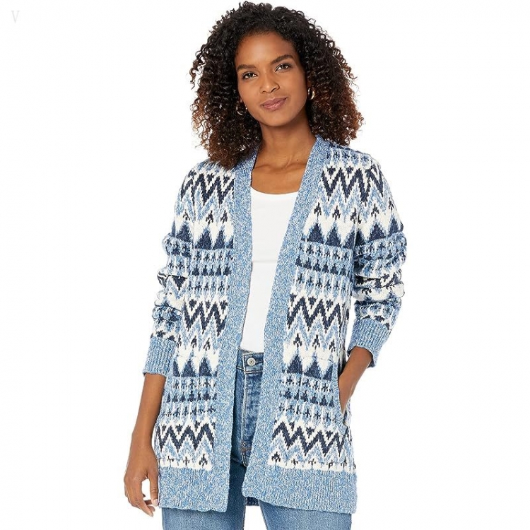 L.L.Bean Cotton Ragg Sweaters Open Cardigan Fair Isle Rustic Blue Fair Isle ID-AJYT0ZjK - Click Image to Close