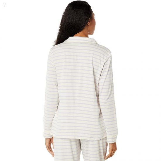 L.L.Bean Super Soft Shrink-Free Button Front Pajama Set Stripe Pastel Lilac ID-sQn49oxR