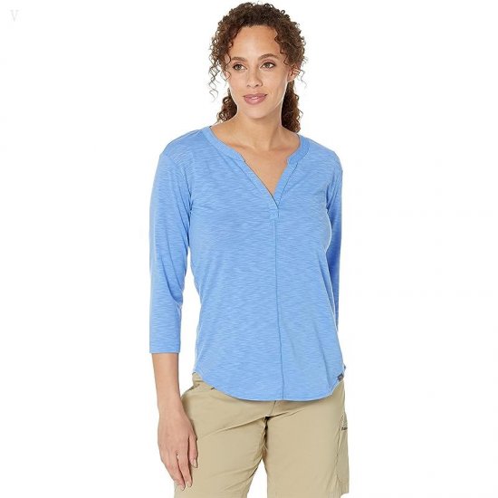 L.L.Bean Streamside Tee Split-Neck 3/4 Sleeve Arctic Blue ID-LWto5Gkb