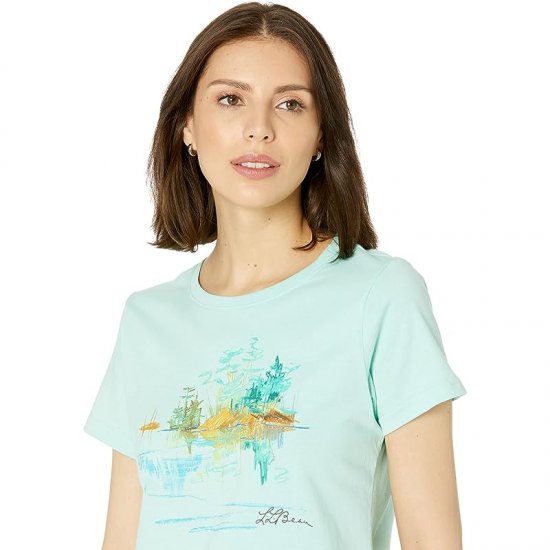 L.L.Bean Graphic Tee Short Sleeve Jess Franks Artwork Faded Jade Landscape ID-OimaTNnh