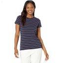 L.L.Bean Soft Stretch Supima Tee Crew Neck Striped Short Sleeve Classic Navy/Chili ID-nwDh7bsR