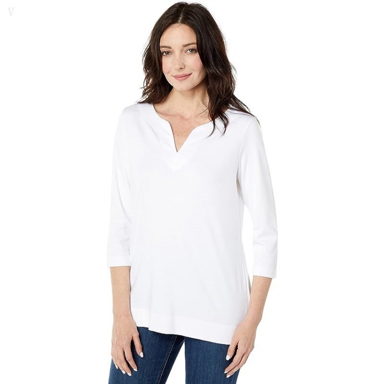 L.L.Bean Pima Tops Split-Neck Tunic 3/4 Sleeve White ID-tn6yQRTo - Click Image to Close