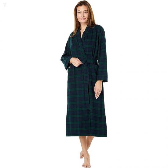 L.L.Bean Petite Scotch Plaid Flannel Robe Unlined Plaid Black Watch ID-9d411SSz