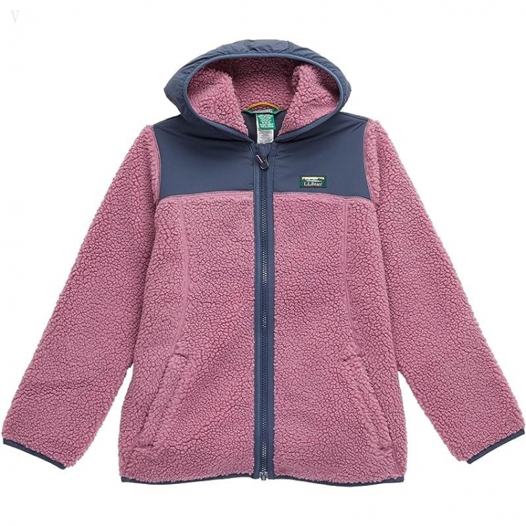 L.L.Bean Sherpa Fleece Hooded Jacket (Big Kids) Mauve Berry/Carbon Navy ID-fWJq62iV - Click Image to Close