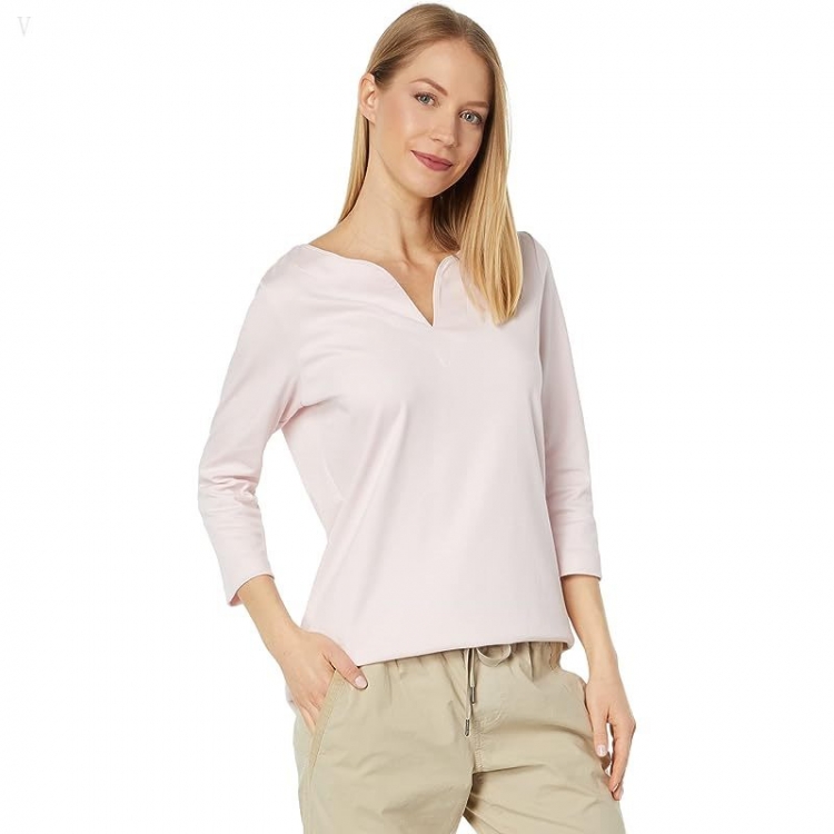 L.L.Bean Pima Tops Split-Neck Tunic 3/4 Sleeve Pale Rose ID-I9SpdaH9 - Click Image to Close