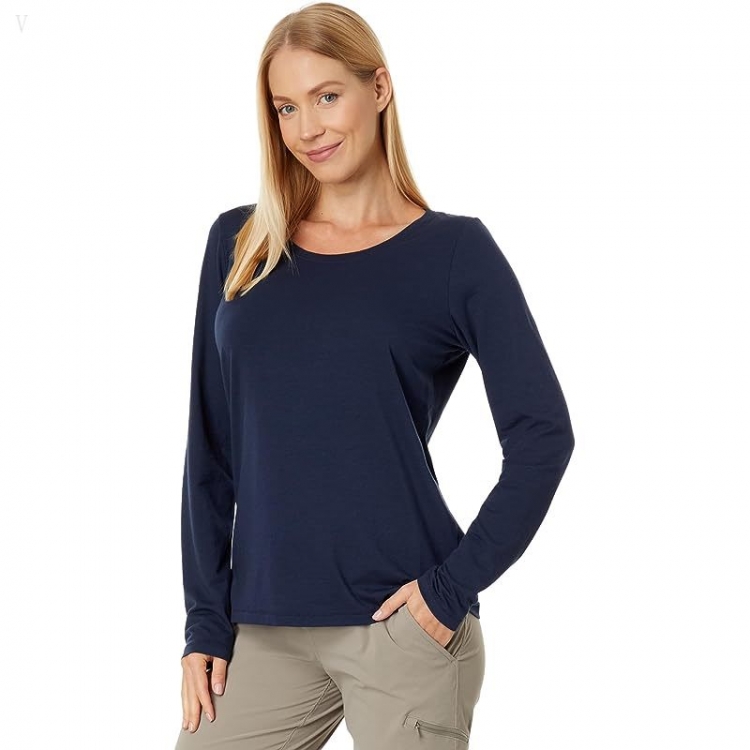 L.L.Bean Soft Stretch Supima Tee Scoop Neck Long Sleeve Classic Navy ID-W7CS4Dkc - Click Image to Close