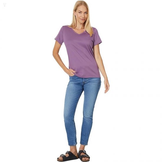 L.L.Bean Pima Tops Shaped V-Neck Short Sleeve Tee Violet Chalk ID-Tb4pXoCO