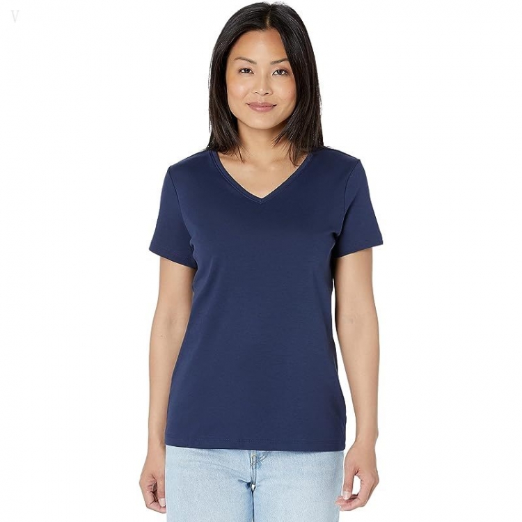 L.L.Bean Pima Tops Shaped V-Neck Short Sleeve Tee Raven Blue ID-eMjnFRRu - Click Image to Close