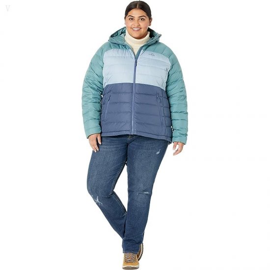 L.L.Bean Plus Size Down Hooded Jacket Color-Block Vintage Indigo/Mineral Blue ID-itcCtQeN